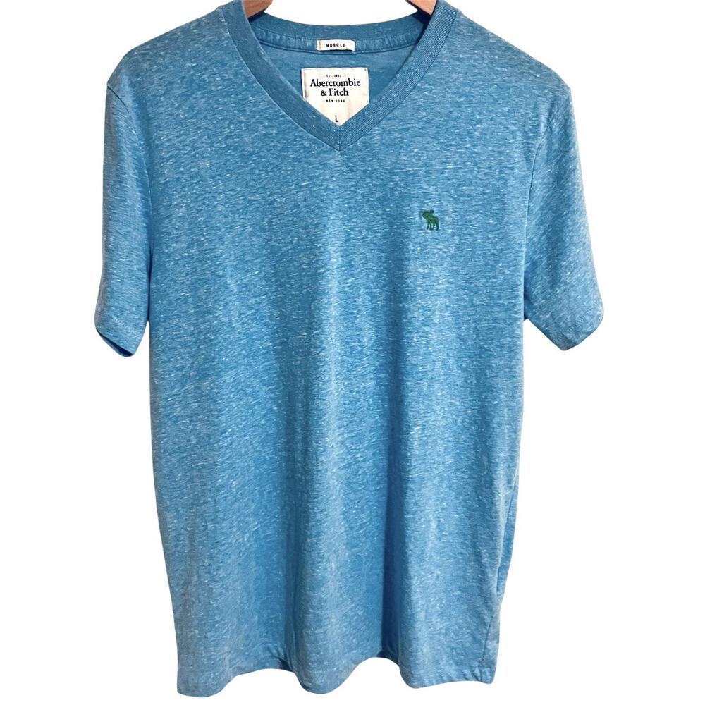 Abercrombie & Fitch Men’s V-Neck T-Shirt Heather Blue Slim Muscle Fit Size Large
